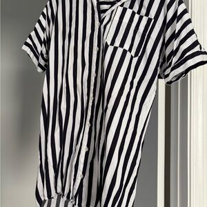 a new day Black and White Vertical Stripe Short-Sleeve Button-Down Shirt